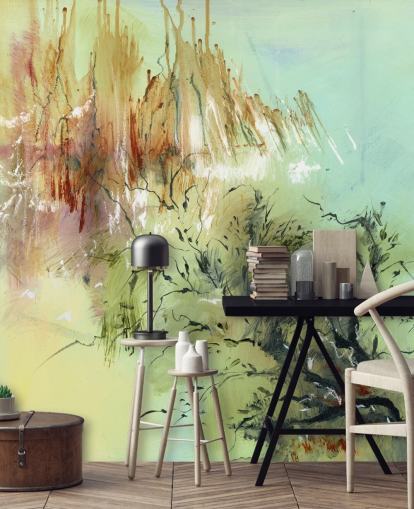 green and brown customisable abstract garden mural called Gardens Joy by Anne Farrall Doyle