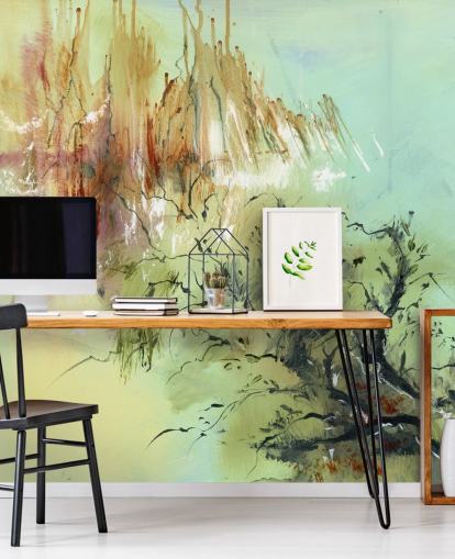 green and brown customisable abstract garden mural called Gardens Joy by Anne Farrall Doyle