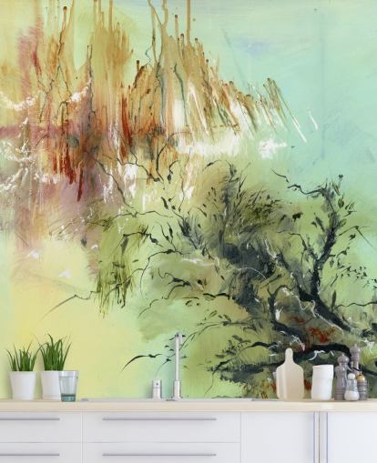 grön och brun anpassningsbar abstrakt trädgårdsväggmålning som heter Gardens Joy av Anne Farrall Doyle grön och brun anpassningsbar abstrakt trädgårdsväggmålning som heter Gardens Joy av Anne Farrall Doyle
