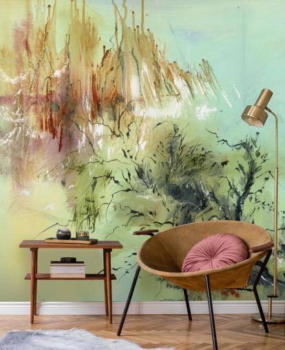 green and brown customisable abstract garden mural called Gardens Joy by Anne Farrall Doyle