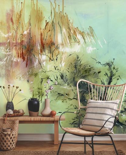 murale da giardino astratto personalizzabile verde e marrone chiamato Gardens Joy di Anne Farrall Doyle murale da giardino astratto personalizzabile verde e marrone chiamato Gardens Joy di Anne Farrall Doyle