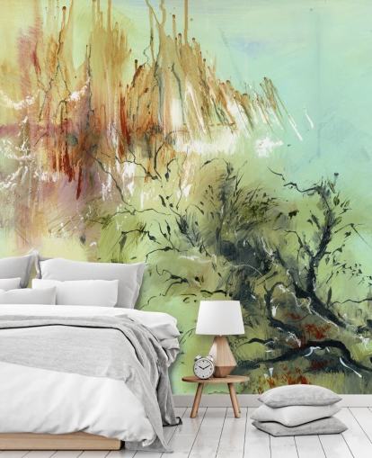 murale da giardino astratto personalizzabile verde e marrone chiamato Gardens Joy di Anne Farrall Doyle murale da giardino astratto personalizzabile verde e marrone chiamato Gardens Joy di Anne Farrall Doyle