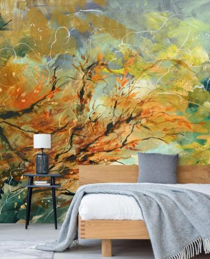 mural abstrato personalizável em laranja e cinza chamado Shimmering Rays de Anne Farrall Doyle mural abstrato personalizável em laranja e cinza chamado Shimmering Rays de Anne Farrall Doyle