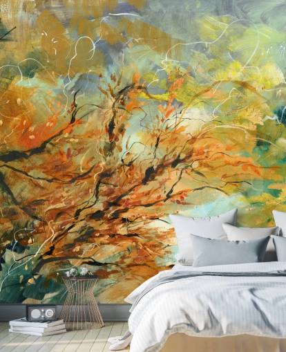 oransje og grått tilpassbart abstrakt veggmaleri kalt Shimmering Rays av Anne Farrall Doyle