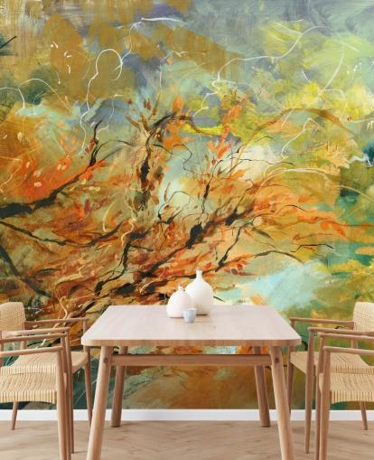 orange and gray customizable abstract mural called Shimmering Rays by Anne Farrall Doyle