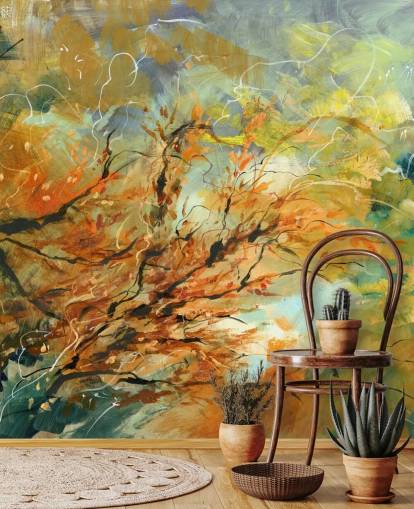 peinture murale abstraite personnalisable orange et grise intitulée Shimmering Rays par Anne Farrall Doyle