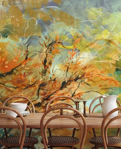 orange and gray customizable abstract mural called Shimmering Rays by Anne Farrall Doyle