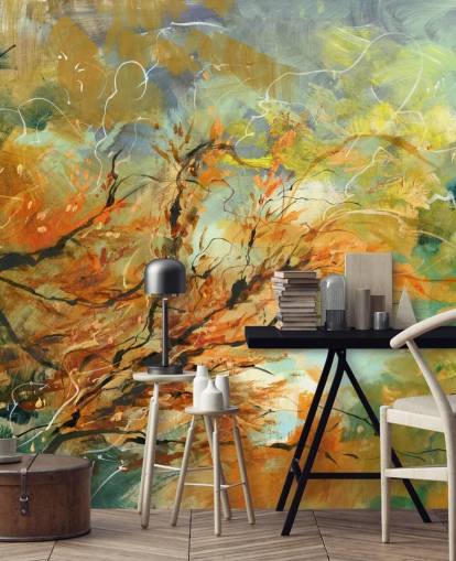 murale astratto personalizzabile arancione e grigio chiamato Shimmering Rays di Anne Farrall Doyle murale astratto personalizzabile arancione e grigio chiamato Shimmering Rays di Anne Farrall Doyle