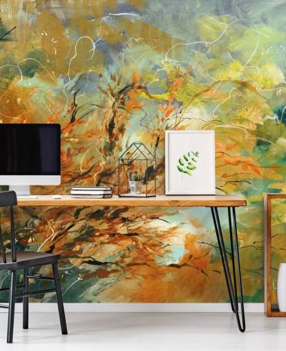 oranje en grijze aanpasbare abstracte muurschildering genaamd Shimmering Rays van Anne Farrall Doyle oranje en grijze aanpasbare abstracte muurschildering genaamd Shimmering Rays van Anne Farrall Doyle