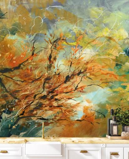 orange and gray customizable abstract mural called Shimmering Rays by Anne Farrall Doyle