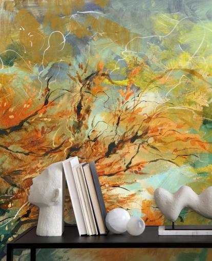 orange og grå tilpasselig abstrakt vægmaleri kaldet Shimmering Rays af Anne Farrall Doyle