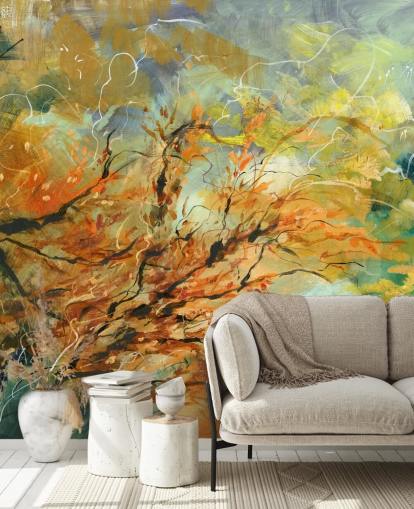 peinture murale abstraite personnalisable orange et grise intitulée Shimmering Rays par Anne Farrall Doyle peinture murale abstraite personnalisable orange et grise intitulée Shimmering Rays par Anne Farrall Doyle