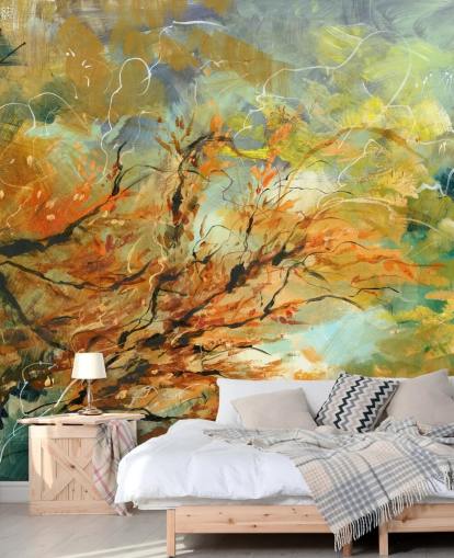 orange og grå tilpasselig abstrakt vægmaleri kaldet Shimmering Rays af Anne Farrall Doyle