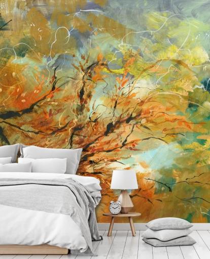 personalisierbares abstraktes Wandbild in Orange und Grau namens Shimmering Rays von Anne Farrall Doyle