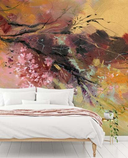 aanpasbare abstracte muurschildering met bomen genaamd Spring Spray van Anne Farrall Doyle aanpasbare abstracte muurschildering met bomen genaamd Spring Spray van Anne Farrall Doyle