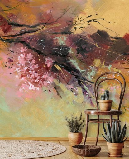 mural de pared de árbol abstracto personalizable llamado Spring Spray de Anne Farrall Doyle