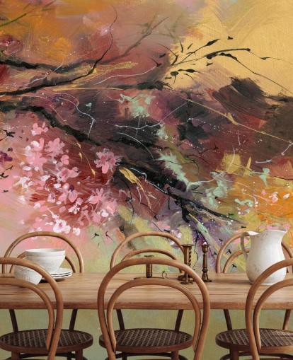 tilpassbart abstrakt treveggmaleri kalt Spring Spray av Anne Farrall Doyle