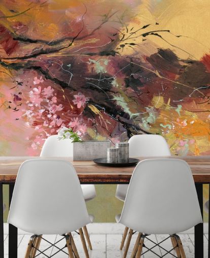 mural de parede de árvore abstrato personalizável chamado Spring Spray de Anne Farrall Doyle