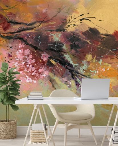 mural de pared de árbol abstracto personalizable llamado Spring Spray de Anne Farrall Doyle