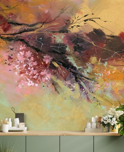 anpassningsbar abstrakt trädväggmålning kallad Spring Spray av Anne Farrall Doyle anpassningsbar abstrakt trädväggmålning kallad Spring Spray av Anne Farrall Doyle