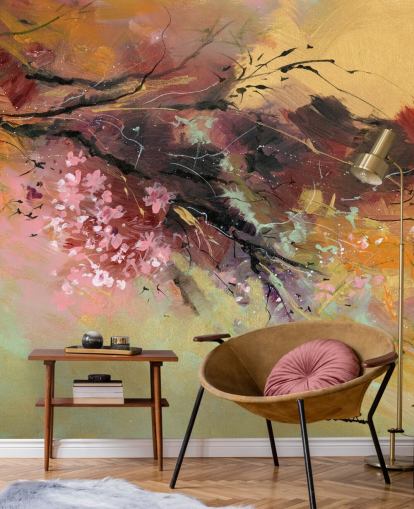 aanpasbare abstracte muurschildering met bomen genaamd Spring Spray van Anne Farrall Doyle