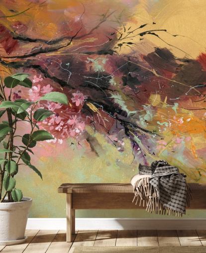 aanpasbare abstracte muurschildering met bomen genaamd Spring Spray van Anne Farrall Doyle aanpasbare abstracte muurschildering met bomen genaamd Spring Spray van Anne Farrall Doyle