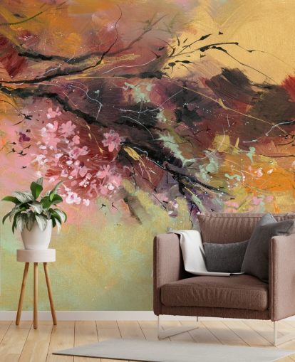 mural de parede de árvore abstrato personalizável chamado Spring Spray de Anne Farrall Doyle