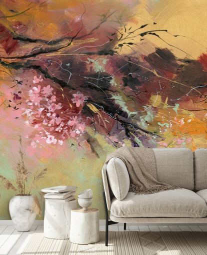 aanpasbare abstracte muurschildering met bomen genaamd Spring Spray van Anne Farrall Doyle