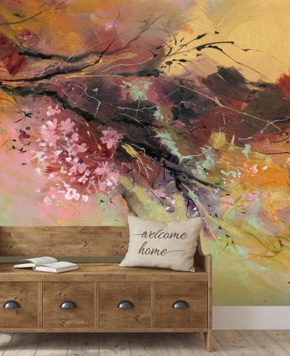 aanpasbare abstracte muurschildering met bomen genaamd Spring Spray van Anne Farrall Doyle