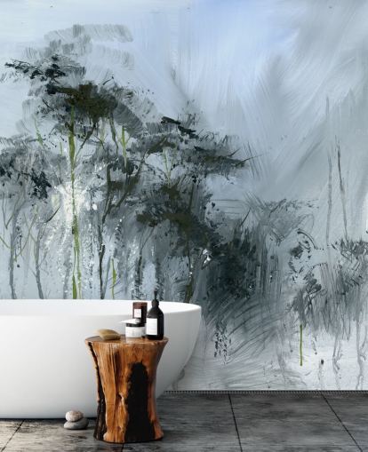 mural de parede abstrato personalizável cinza chamado Winter Woodland de Anne Farrall Doyle para cozinhas, salas de estar e quartos