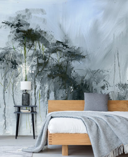 grey customisable abstract wall mural called Winter Woodland by Anne Farrall Doyle for kitchens, living rooms and bedrooms