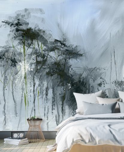 mural de parede abstrato personalizável cinza chamado Winter Woodland de Anne Farrall Doyle para cozinhas, salas de estar e quartos