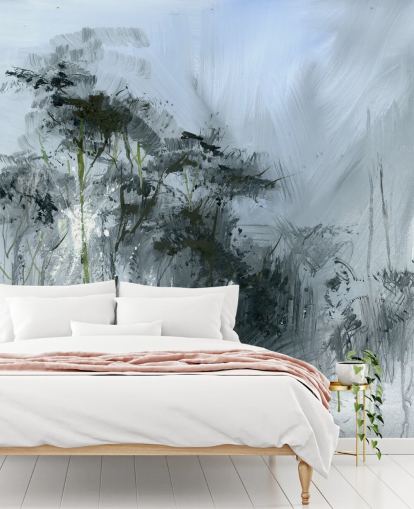 fresque murale abstraite grise personnalisable appelée Winter Woodland par Anne Farrall Doyle pour les cuisines, les salons et les chambres fresque murale abstraite grise personnalisable appelée Winter Woodland par Anne Farrall Doyle pour les cuisines, les salons et les chambres