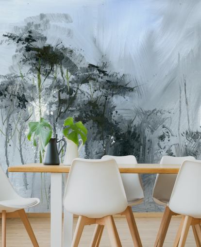 Graues personalisierbares abstraktes Wandbild namens Winter Woodland von Anne Farrall Doyle für Küchen, Wohn- und Schlafzimmer