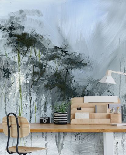 grey customisable abstract wall mural called Winter Woodland by Anne Farrall Doyle for kitchens, living rooms and bedrooms