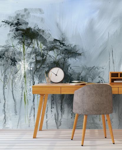 grey customisable abstract wall mural called Winter Woodland by Anne Farrall Doyle for kitchens, living rooms and bedrooms