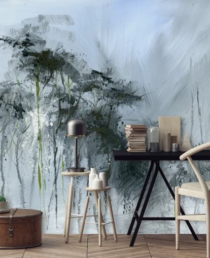 murale astratto grigio personalizzabile chiamato Winter Woodland di Anne Farrall Doyle per cucine, salotti e camere da letto