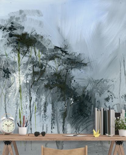 gray customizable abstract wall mural called Winter Woodland by Anne Farrall Doyle for kitchens, living rooms and bedrooms