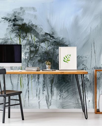 mural de parede abstrato personalizável cinza chamado Winter Woodland de Anne Farrall Doyle para cozinhas, salas de estar e quartos