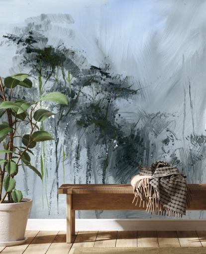 mural de pared abstracto personalizable gris llamado Winter Woodland de Anne Farrall Doyle para cocinas, salas de estar y dormitorios mural de pared abstracto personalizable gris llamado Winter Woodland de Anne Farrall Doyle para cocinas, salas de estar y dormitorios