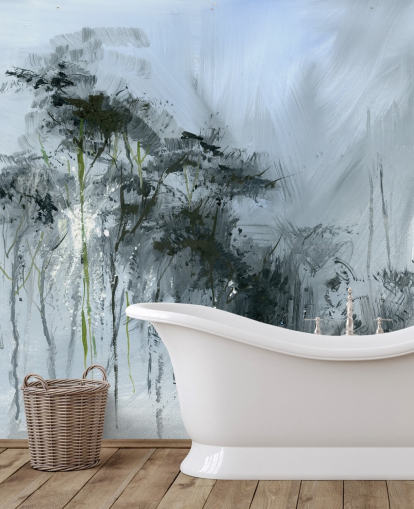 grey customisable abstract wall mural called Winter Woodland by Anne Farrall Doyle for kitchens, living rooms and bedrooms