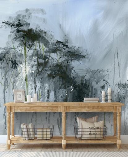 grey customisable abstract wall mural called Winter Woodland by Anne Farrall Doyle for kitchens, living rooms and bedrooms grey customisable abstract wall mural called Winter Woodland by Anne Farrall Doyle for kitchens, living rooms and bedrooms