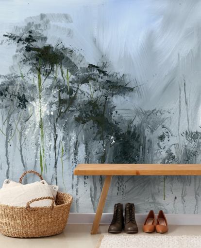 Graues personalisierbares abstraktes Wandbild namens Winter Woodland von Anne Farrall Doyle für Küchen, Wohn- und Schlafzimmer