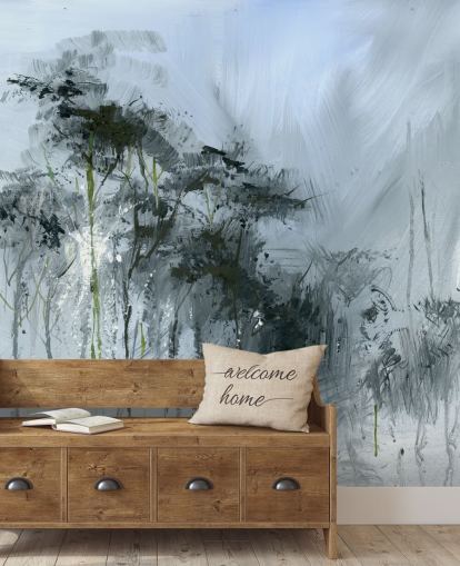 mural de parede abstrato personalizável cinza chamado Winter Woodland de Anne Farrall Doyle para cozinhas, salas de estar e quartos mural de parede abstrato personalizável cinza chamado Winter Woodland de Anne Farrall Doyle para cozinhas, salas de estar e quartos