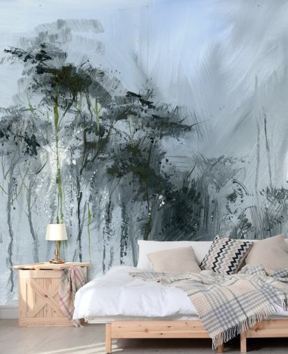 Graues personalisierbares abstraktes Wandbild namens Winter Woodland von Anne Farrall Doyle für Küchen, Wohn- und Schlafzimmer