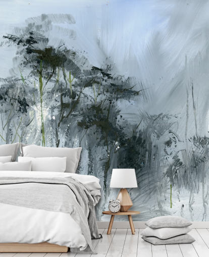 mural de parede abstrato personalizável cinza chamado Winter Woodland de Anne Farrall Doyle para cozinhas, salas de estar e quartos