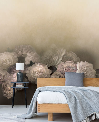 op maat gemaakte vintage bloemenmuurschildering genaamd Amoura van Loris Drago voor eetkamers en gangen