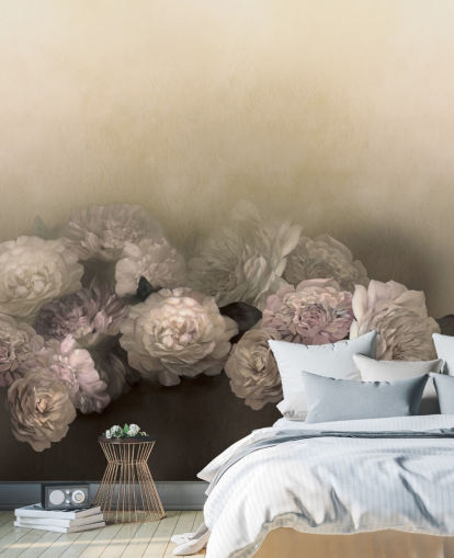 custom vintage floral mural called Amoura by Loris Drago for dining rooms and hallways