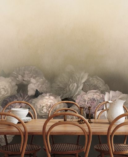 custom vintage floral mural called Amoura by Loris Drago for dining rooms and hallways