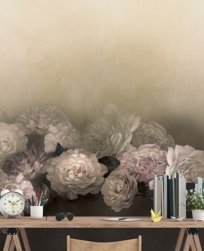 custom vintage floral mural called Amoura by Loris Drago for dining rooms and hallways